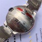 Cartier Ballon Bleu series, black dial, 42mm men's watch, silver strap, mechanical.