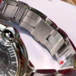 Cartier Ballon Bleu series, black dial, 42mm men's watch, silver strap, mechanical.