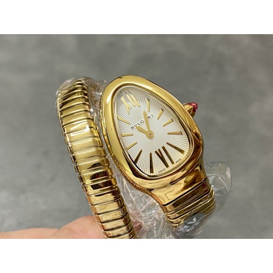 Bulgari Serpentl series, white dial, gold snake bezel