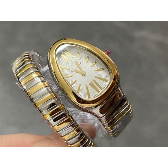 Bulgari Serpentl series, white dial, gold and silver two-tone snake bezel