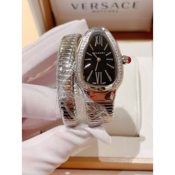 Bulgari Serpentl Collection: Black dial with diamonds and silver snake bezel