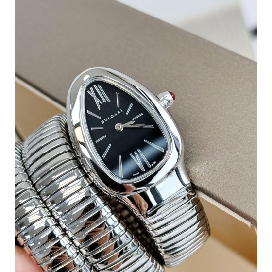 Bulgari Serpenti series, black dial, silver snake bezel