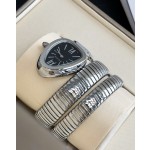 Bulgari Serpenti series, black dial, silver snake bezel