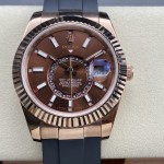 Navigator series men's watch, chocolate dial, rose gold bezel, 42mm, rubber strap.