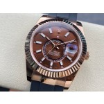 Navigator series men's watch, chocolate dial, rose gold bezel, 42mm, rubber strap.