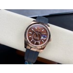 Navigator series men's watch, chocolate dial, rose gold bezel, 42mm, rubber strap.