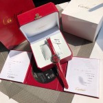 Cartier Ballon Bleu series, 33mm red dial, red leather strap, mechanical women's watch