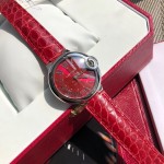 Cartier Ballon Bleu series, 33mm red dial, red leather strap, mechanical women's watch
