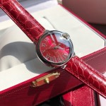 Cartier Ballon Bleu series, 33mm red dial, red leather strap, mechanical women's watch