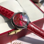 Cartier Ballon Bleu series, 33mm red dial, red leather strap, mechanical women's watch