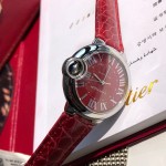Cartier Ballon Bleu series, 33mm red dial, red leather strap, mechanical women's watch
