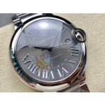 Cartier Ballon Bleu series, 42mm grey dial, silver strap, mechanical men's watch