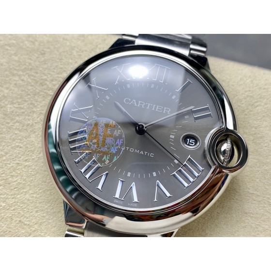 Cartier Ballon Bleu series, 42mm grey dial, silver strap, mechanical men's watch