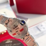 Cartier Ballon Bleu series, pink dial with diamonds, 33mm, silver strap, mechanical women's watch.