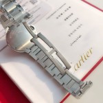 Cartier Ballon Bleu series, pink dial with diamonds, 33mm, silver strap, mechanical women's watch.