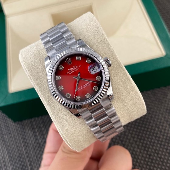 Datejust series, red dial, 31mm, silver strap