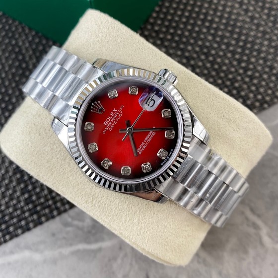 Datejust series, red dial, 31mm, silver strap