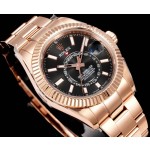 Voyager series men's watch, bright black dial, rose gold bezel, 42mm, rose gold Oyster bracelet.