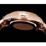 Voyager series men's watch, bright black dial, rose gold bezel, 42mm, rose gold Oyster bracelet.