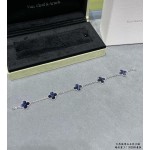 Four-leaf clover dark blue five-flower silver bracelet