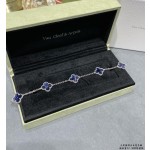 Four-leaf clover dark blue five-flower silver bracelet