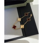 Four-leaf clover red and gold laser-cut five-flower bracelet