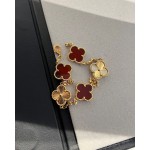 Four-leaf clover red and gold laser-cut five-flower bracelet
