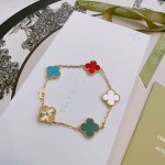 Four-leaf clover and rainbow-colored multi-flower bracelet