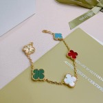 Four-leaf clover and rainbow-colored multi-flower bracelet