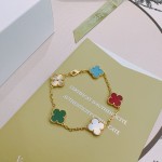 Four-leaf clover and rainbow-colored multi-flower bracelet