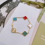 Four-leaf clover and rainbow-colored multi-flower bracelet