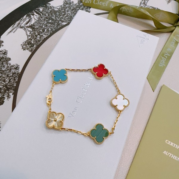Four-leaf clover and rainbow-colored multi-flower bracelet