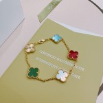Four-leaf clover and rainbow-colored multi-flower bracelet