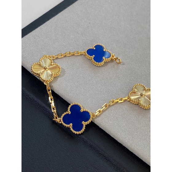 Four-leaf clover dark blue and gold laser-cut multi-strand bracelet