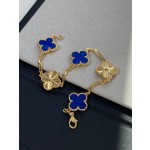 Four-leaf clover dark blue and gold laser-cut multi-strand bracelet