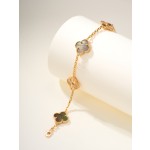 Four-leaf clover, mother-of-pearl, gold-plated, multi-colored bracelet