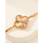 Four-leaf clover, mother-of-pearl, gold-plated, multi-colored bracelet