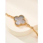 Four-leaf clover, mother-of-pearl, gold-plated, multi-colored bracelet