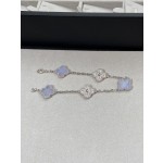 Four-leaf clover purple chalcedony and silver diamond beaded bracelet