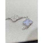 Four-leaf clover purple chalcedony and silver diamond beaded bracelet