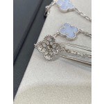 Four-leaf clover purple chalcedony and silver diamond beaded bracelet