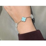Four-leaf clover light blue and silver diamond five-flower bracelet