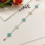 Four-leaf clover light blue and silver diamond five-flower bracelet