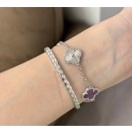 Four-leaf clover purple and silver laser-cut five-petal flower bracelet