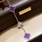 Four-leaf clover purple and silver laser-cut five-petal flower bracelet