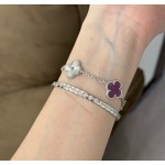 Four-leaf clover purple and silver laser-cut five-petal flower bracelet
