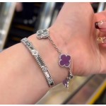 Four-leaf clover purple and silver laser-cut five-petal flower bracelet
