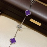 Four-leaf clover purple and silver laser-cut five-petal flower bracelet