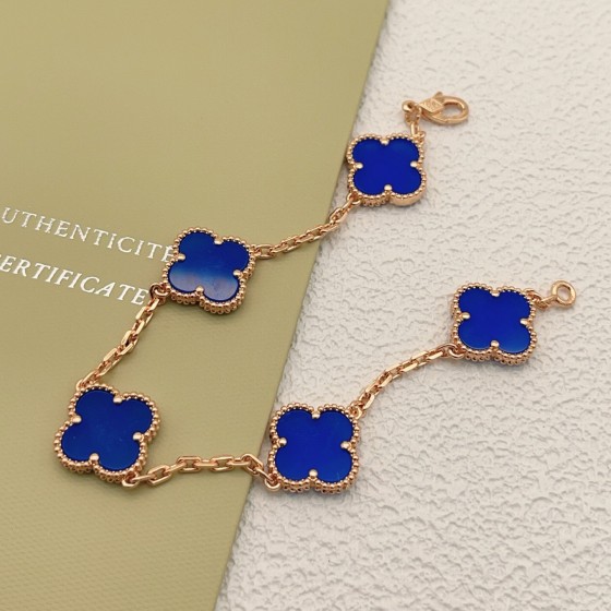 Four-leaf clover blue and rose gold bracelet