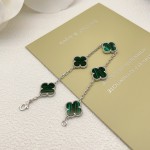Four-leaf clover green and silver bracelet